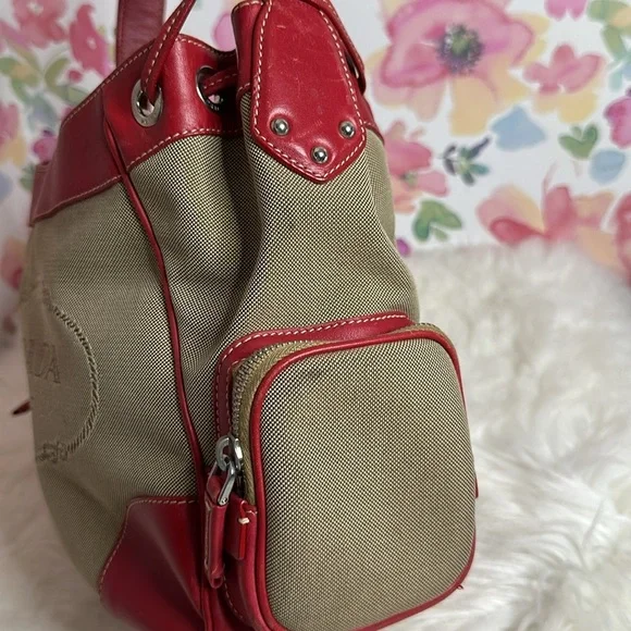 💯Authentic PRADA Jacquard Logo Hobo Corda Rosso🍀